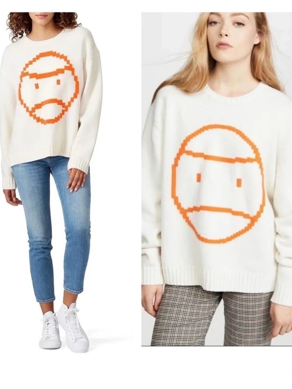 Tory Burch Sport Chunky Merino Pixel Little Grumps Sweater In White Size XS